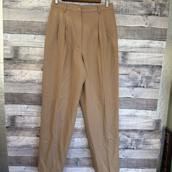 Sag Harbor 100% Pure Wool High Waist Lined Pleated Trousers Pants SZ 10 Brown - Picture 1 of 8